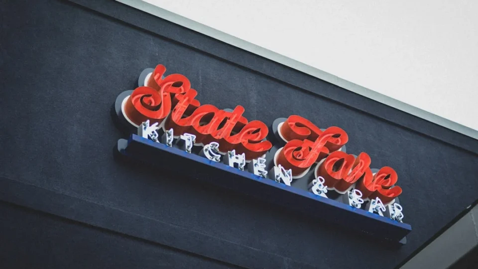 A black and red sign