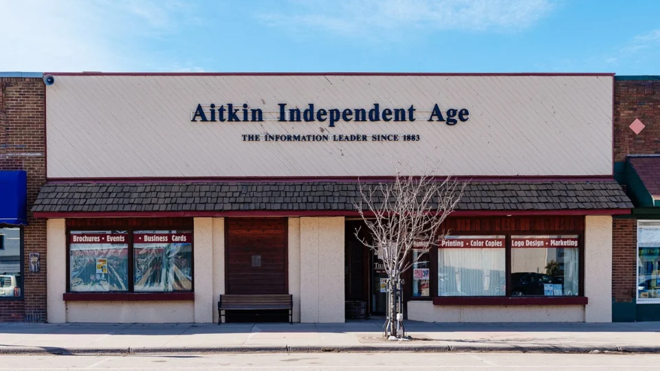 Storefront office of a small-town local newspaper in Minnesota