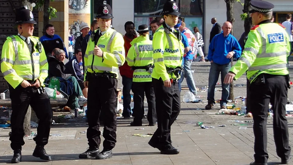 Uniformed police officers on duty in central Manchester