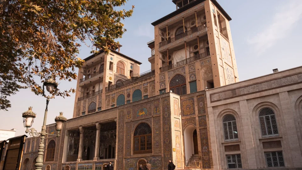 Stunning view of Golestan Palace showcasing its intricate architecture in Tehran, Iran.