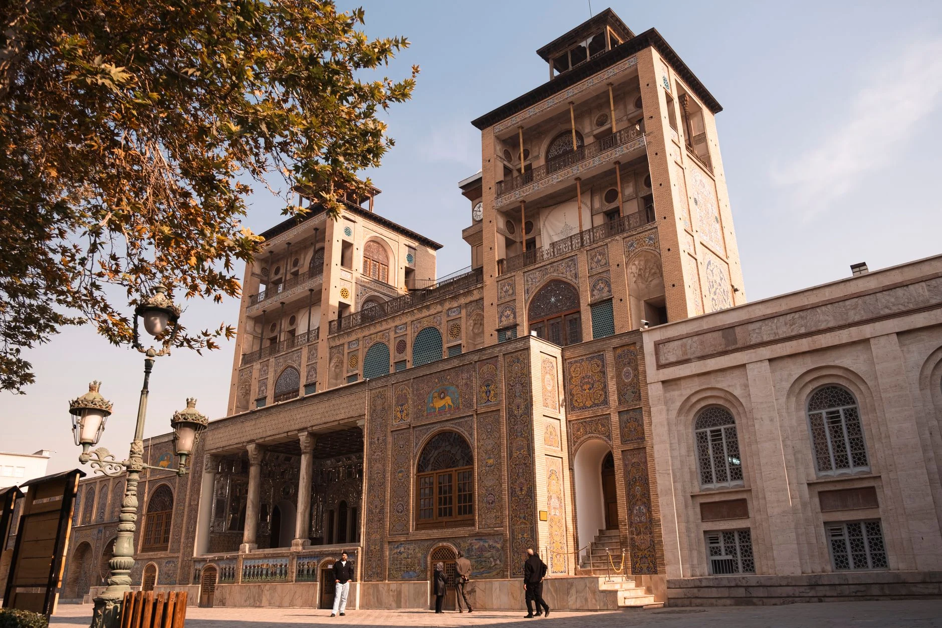 Stunning view of Golestan Palace showcasing its intricate architecture in Tehran, Iran.