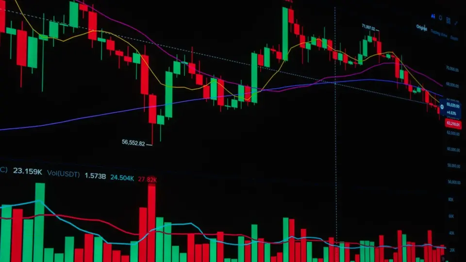 Dynamic stock trading chart displaying cryptocurrency price trends, ideal for finance and investment themes.