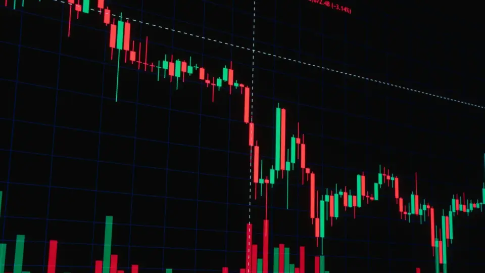 Financial candlestick chart showing market trends and data visualization.